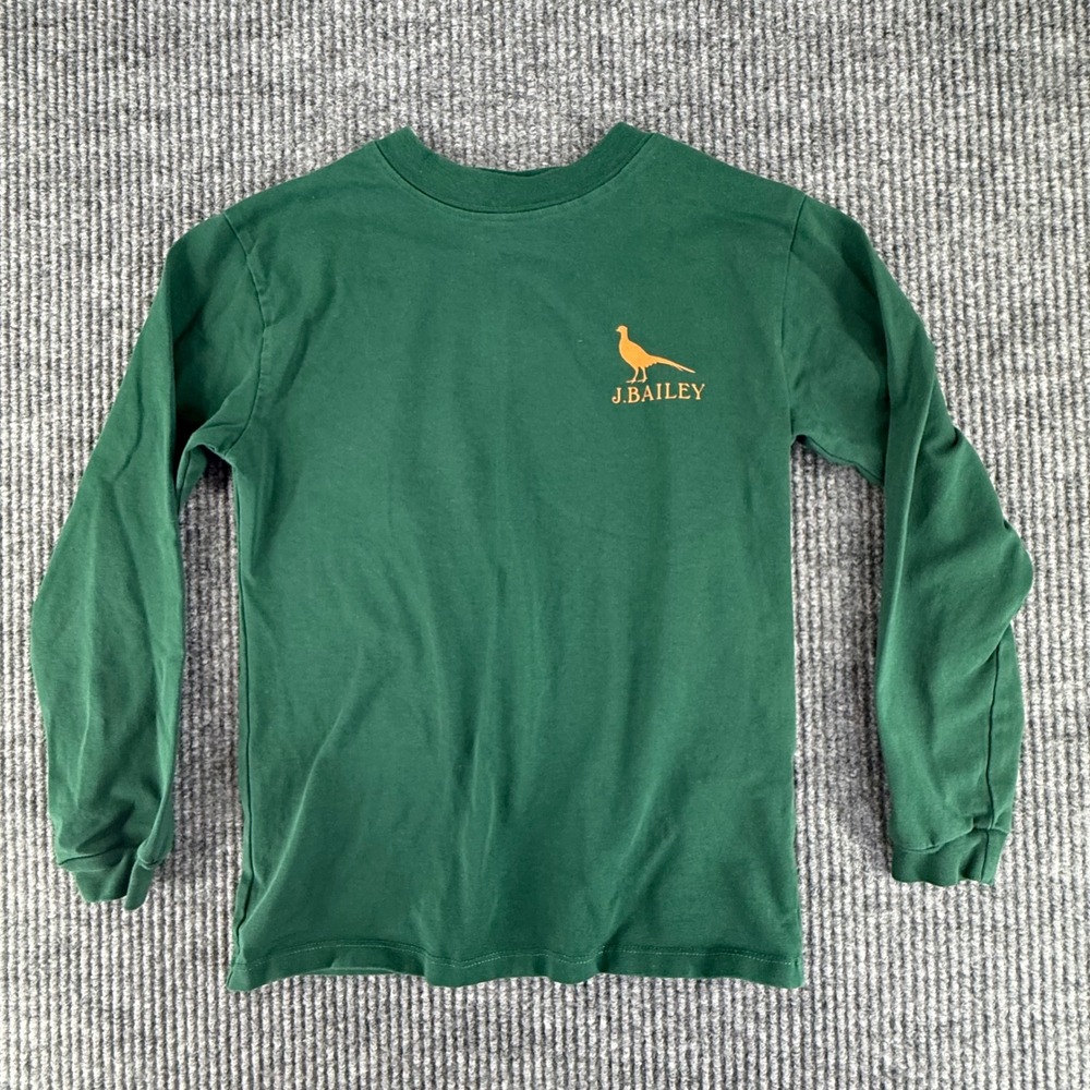 J.Bailey Long Sleeve Tee Kids Size 7‎ Green Excellent Pheasant Graphic Cotton